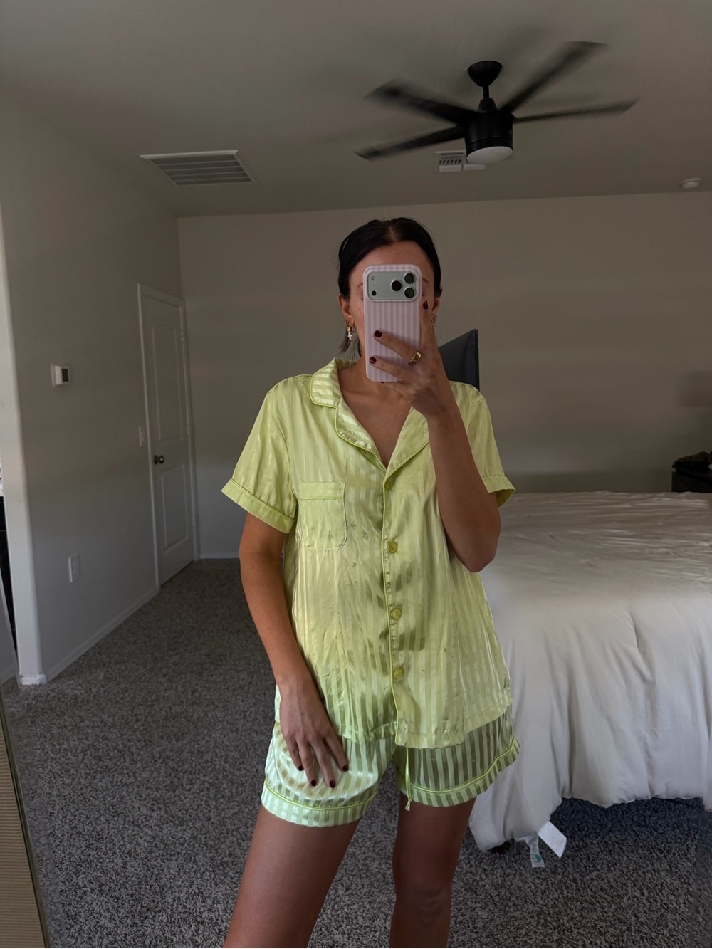Lime green striped pajama short set